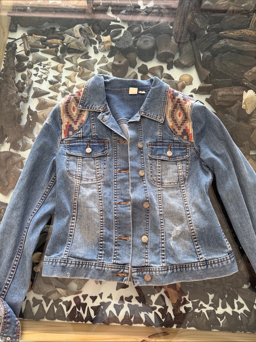 Roxy Blue Denim Jacket with Aztec Accent